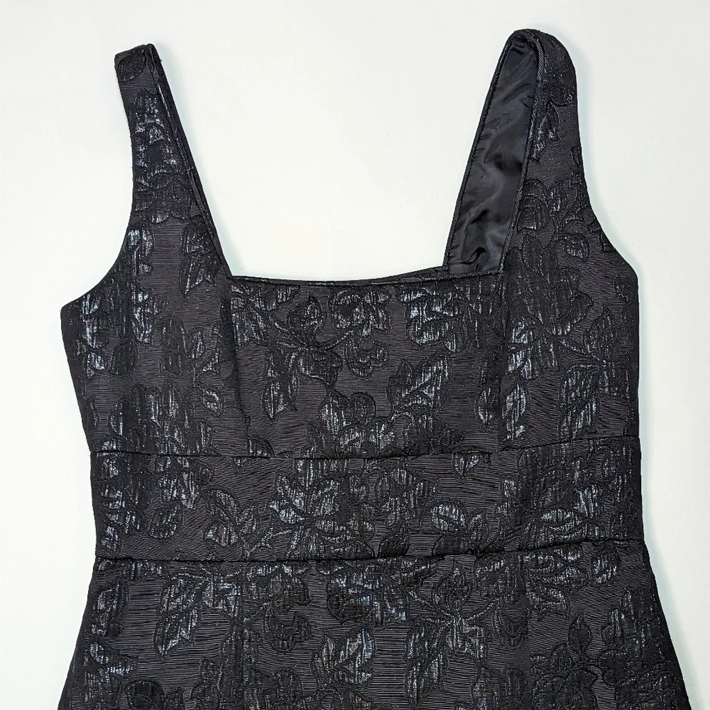 Vintage Black Floral Jacquard Square-Neck Dress - Picture 8 of 9